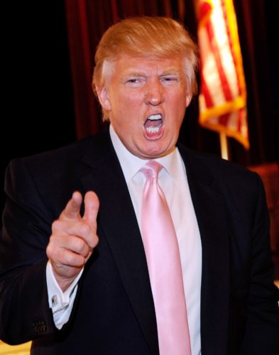 LAS VEGAS, NV - APRIL 28:  Chairman and President of the Trump Organization Donald Trump yells 'you're fired' after speaking to several GOP women's group at the Treasure Island Hotel & Casino April 28, 2011 in Las Vegas, Nevada.  Trump has been testing the waters with stops across the nation in recent weeks and has created media waves by questioning whether President Barack Obama was born in the United States.  (Photo by David Becker/Getty Images)